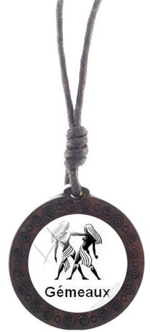 GONMFKM Charm-Halskette Mit 12 Sternzeichen, Modischer Weißer Glas-Charm-Anhänger Aus Holz, Schlüsselbeinkette, Sternbild, Horoskop, Pulloverkette Für Damen Und Herren, Schmuckgeschenke, Zwillinge,