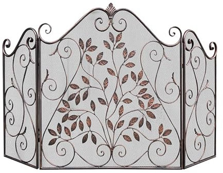 Puerta de pie con Panel de protección contra Incendios, Pantalla de Malla Decorativa de Acero, Protector contra Llamas for Fuego de carbón y Madera, Cubierta Plegable for Chimenea