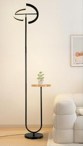 LuminexDesigns Floor Lamp with Shelf for Living Room, 36W LED Dimmable 175cm Tall Standing Corner Lamp with Remote Control, 360° Rotating Head, 2700K–6500K Modern Black Uplighter Reading Lamp