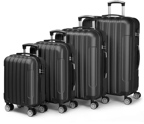 LALAHO Kofferset 4 teilig (Schwarz) | Reisekoffer Set, Hartschalen Koffer Set aus ABS, Gepäckset mit Teleskopgriff, Handgepäck