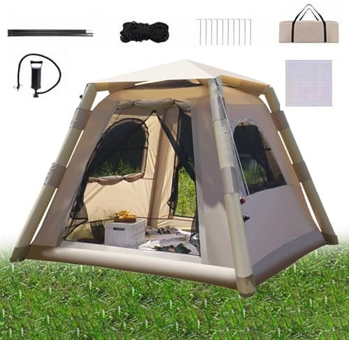 Aufblasbares Campingzelt für 2 bis 4 Personen, einfacher Aufbau und tragbar, wasserdicht und winddicht, ideal für Camping, Festivals, Hinterhof und Übernachtungen, inklusive Tragetasche und großen