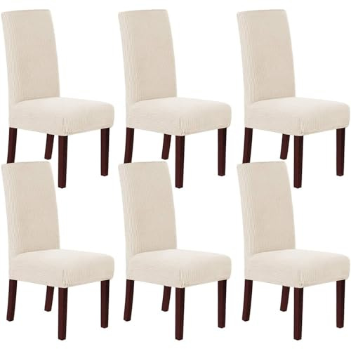 HOMECOVER Stuhlhussen 6er Set, Stretch Jacquard Stuhlbezug Stuhlhussen für Esszimmerstühle Universal Abnehmbarer Stuhlbezug Für Esszimmer Hotel Küche-Beige-6er Set