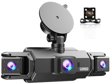 Dashcam 4 Caméras Enregistreur de Voiture HD 1080P(Avant) 720P(Intérieur×2 & Arrière) sans WiFi 64GB Carte Mémoire + Allume-Cigare 3 Ports 120W Écran IPS 3 Vision Nocturne 24H Surveillance