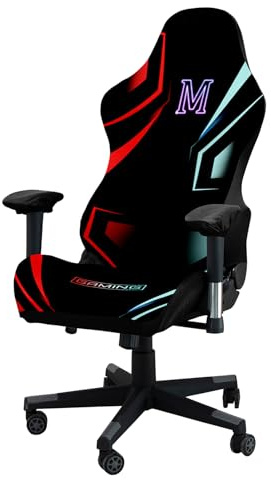 JinZao Funda Silla Gaming Elástica,Funda para Silla Gamer con Reposabrazos Y Respaldo,Funda Silla Oficina De Poliéster con Patrón De Letras, Desmontable para Limpieza(M)