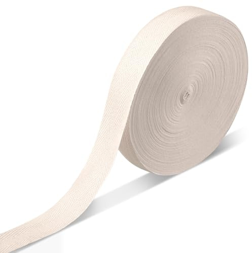 Qiuvpop Schrägband Baumwoll,Vorgebügeltes Baumwollband 50m,Gurtband 25mm,Stoffband mit Fischgrätenstich,Einfassband zum Nähen Heimwerker Handwerk Stricken Basteln Dekorationen DIY(Beige)