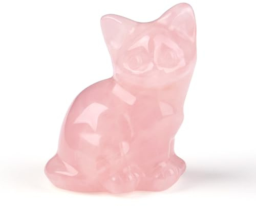 Sahoottie Katzen Rosenquarz Katze Figur Deko Rosa Kristalle Steine Katzenfigur Rosa Rosenquarz Deko Figuren Geschenke für Katzenliebhaber Katze Geschenk Dekoration für Zuhause