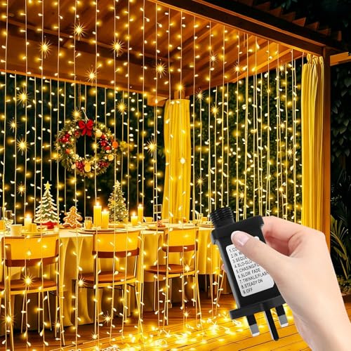 Focxoio Curtain Fairy Lights 600 LED 6m x 3m, 8 Modes Christmas Lights