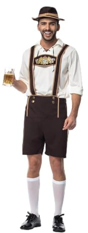 Vocole Men's Lederhosen Oktoberfest Beer Festival Costumes German Bavarnian Shirt Shorts Hat Outfit Halloween Fancy Dress