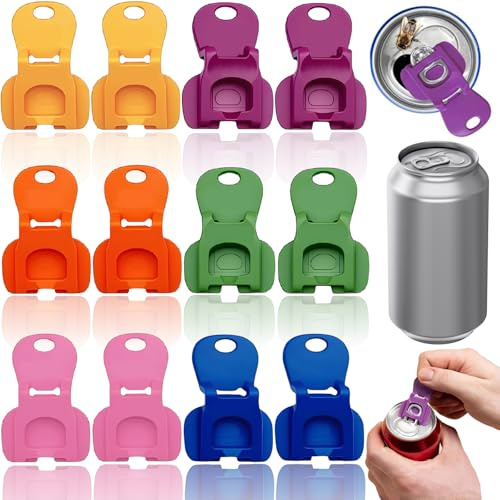 12 PCS Easy Tab Opener and Drink Protector, Ring Pull Can Opener Aid Can Openers Colorful Soda Drink Can Openers and Cover Multi Purpose Bottle Pull Tab Tool for Coke Drinks Soda BBQ, Beach