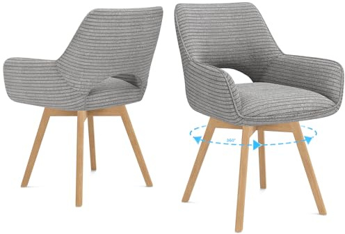 WAFTING Esszimmerstühle Drehbar 360°Holzbeine,Armlehnstuhl mit Buchenholz-Beinen,geeignet als Stühle Esszimmer,Küchenstühle,Wohnzimmerstuhl,Polsterstuhl mit Samtigem Gefühl,Stühle 2er Set,Grau