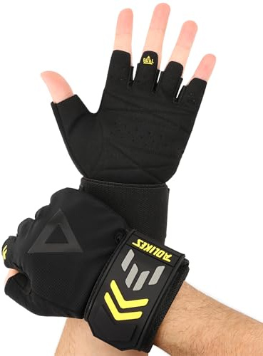 FitDA Guantes Gimnasio Hombre Mujer, Guantes Gym con Muñequera Larga,Guante Deporte Acolchado Grueso, Antideslizantes Transpirables para Fitness,Entrenamiento,Levantamiento de Pesas y Ciclismo (M)