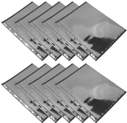 DECOMELODY Hojas para Álbum de Colección de Sellos 9 Orificios Formato Estándar Tamaño A4 Fondo Negro Pet Protección para Coleccionistas Páginas para Monedas y Postales Paquete de 10