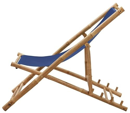 Eleganz Sedia a sdraio in bambù e tela blu navy – Lettino da giardino con finitura naturale, durevole e resistente alle intemperie per terrazza, balcone o piscina