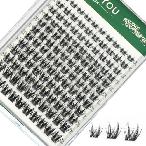KEYYOU Eyelash Clusters Manga Eyelash 8-16mm C-Curl Fluffy Eyelash Clusters Ultra-thin Natural Eyelash Clusters with Spike Eyelash Extensions 120 Pieces Fairy Artificial Eyelashes Individual for Home