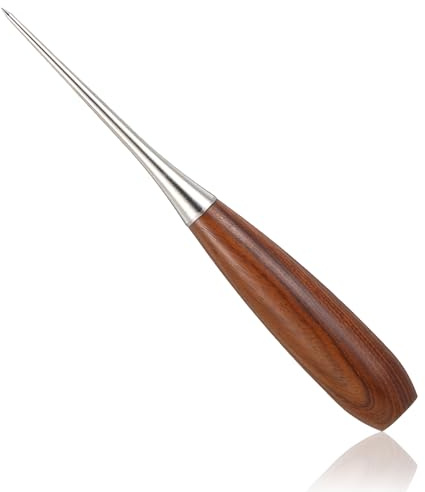 Wooden Handle Scratch Awl for Leather Art Drilling Positioning Hole Enlargement, Leather Scratch Hollow Hook Awl Tool Kit for DIY Sewing Stitching Bookbinding Punching Repairing Craft