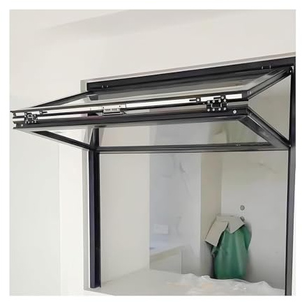 Falt-Schiebefenster, Aluminium-Klapp-Schiebe-Servierfenster, graues 5 mm gehärtetes Glas, abschließbar, Sondergrößen((WXH)145x65cm)