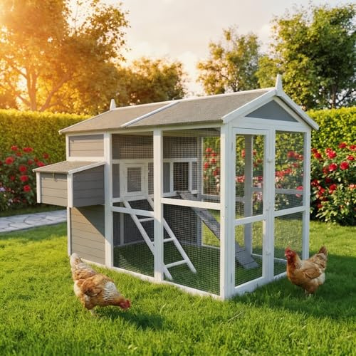 Miweba MyAnimal Hühnerstall MH-15 | 186x146x147 cm | Für 7 Hühner (Grau) | Winterfest | Vogelhaus | Hühnergehege mit Nistkasten | Voliere | Hühnerhaus | Freilaufgehege Huhn | Legenest | Vogelvoliere