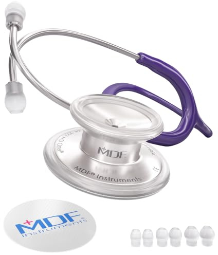 MDF Instruments, MD One Stainless Steel Stethoscope, Adult, Purple Tube, Silver Chestpieces-Headset, MDF77708