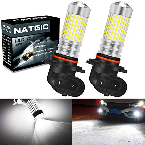 NATGIC H10 9140 9145 Ampoules de phare antibrouillard à LED blanc xénon 3000LM 3014 SMD 144-EX avec projecteur à lentille pour feu antibrouillard extérieur, 12-24V (lot de 2)