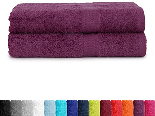 BaSaTex Frottier Duschtücher Set 70x140 cm 2er Pack Baumwolle Frottee | Frottee Duschtuch Set aus 100% Baumwolle, Lila, Made in Green, Handtuch, Duschtuch, Gästetuch, Waschhandschuhe, Seiftücher