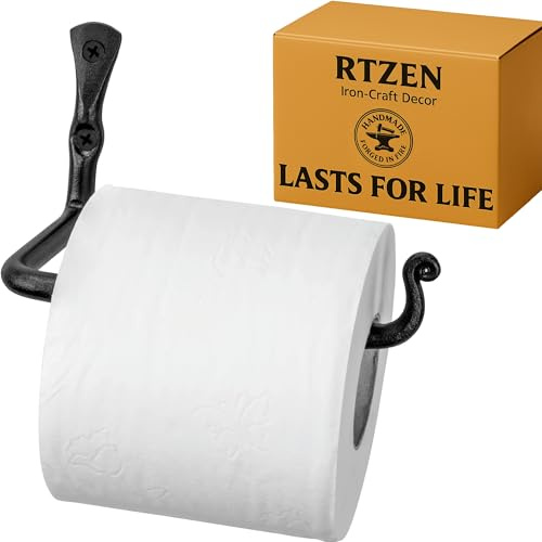 RTZEN Porte-Papier Toilette Droit décoratif | en Fer forgé Fait à la Main Noir TP Roll Hanger Décor | Montage Mural Facile