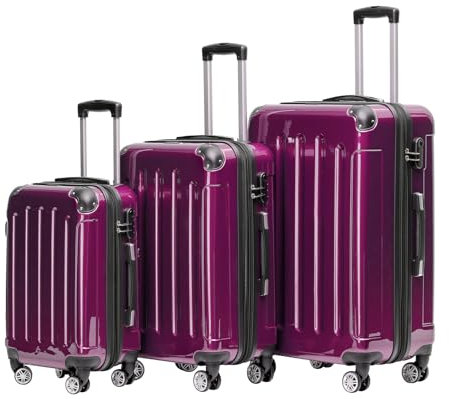 BEIBYE Hartschalen Koffer Trolley Rollkoffer Reisekoffer 4 Zwillingsrollen Polycabonat (Lila, Kofferset)
