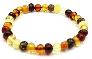 Amber-us Bracelet en ambre de la Baltique sur bande élastique, plusieurs longueurs, différentes couleurs, fabriqué à partir de véritables perles d'ambre rondes naturelles | Bracelet en ambre (mixte