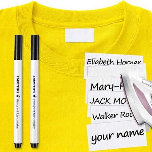 Tatuo Writable Iron on Clothing Labels to Mark Clothes, Personalized Clothing Name Labels Tags with 2 Pieces Permanent Fabric Marker for School Camp Care Home(200 Pieces)
