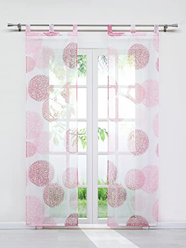 Delien Schiebevorhänge 2er Set Transparente Schiebegardinen mit Schlaufen Voile »Vogelnest« Vorhang mit Kreismuster Fenster Gardine Schal Flächenvorhänge Gardineschals BxH 57x225cm,Rosa