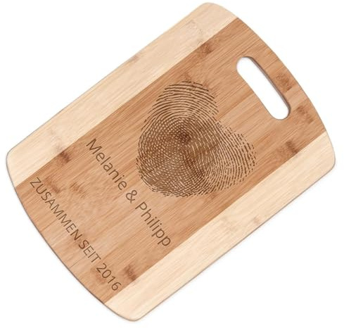 Maverton Bambus Holzbrett mit Gravur - Schneidebrett - Küchenbrett - Größe: 35x25 cm - groß und massiv - für Paare - zum Hochzeitstag - zur Hochzeit - zu Weihnachten - Herz