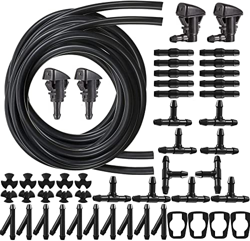 HUAZIZ 2 Meter Universal Scheibenwaschanlage Schlauch, Wischwasserschlauch Reparaturset, Automotive Schlauch,Universal Scheibenwaschanlage +30 Stücke Schlauchverbinder+4 Stücke Sprühdüse