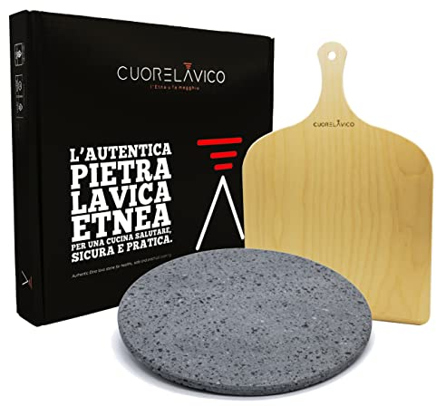 CUORE LAVICO – KIT PIASTRA REFRATTARIA IN PIETRA LAVICA ETNEA TONDA PER PIZZA DIAMETRO 31.5 SP. 1 CM + PALA PER PANE E PINSA Compatibile con: SPICE CALIENTE, G3 FERRARI, ARIETE 909, OPTIMA HAPPY HOUR