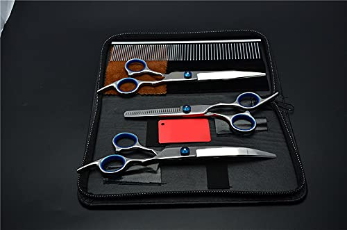 Friseurschere, die Kurve gebogen sind + Kamm + Schneiden + Verdünnung Schere Hunde Katzen Haustiere Haarschere Scheren (Color : Red Screw One Set)