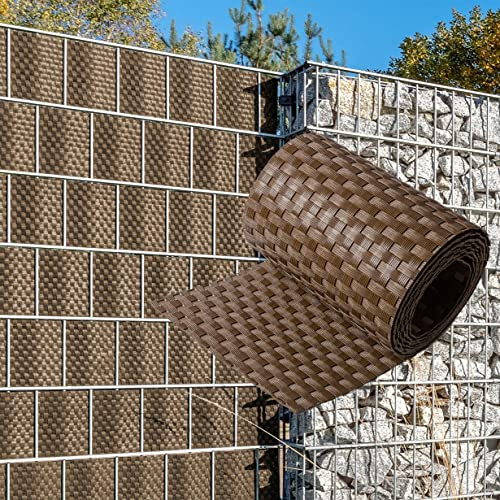 NYVI Polyrattan Sichtschutzstreifen Privafence Braun 255 x 19 cm 10 Rollen (25,5 Meter) - SPARSETS - Sichtschutz für Doppelstabmatten Zaun - Premium Zaunsichtschutz