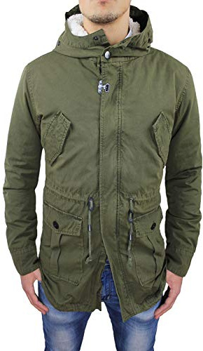 Evoga Parka Uomo Military Green Giacca Verde con Pelliccia Interna Removibile (Verde #2, L)