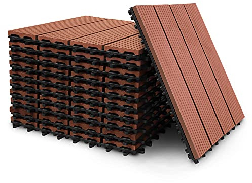 Ansobea 55er Pack WPC Terrassenfliese,Holzfliesen 30x30 cm - 5 m² .Ideal für den Außenbereich Klickfliesen für Balkon, Garten & Terrasse | einfach, schnell & praktisch verlegt, Braun