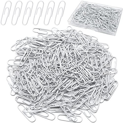 Elisel pappersklipp, 200 st medelstorlek (3,3 cm) färgad pappersklipp, hållbara och rostfria belagda pappersklipp, bra för kontor, skola och personligt bruk (vit)