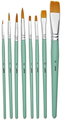 Astuccio 8 Pennelli Poliammide Dorato Piatto N? 2, 4, 10, 18 + Tondo N? 0, 4, 6, 8