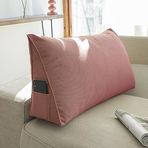 XIEMINLE Coussin de dossier de lecture, coussin de soutien pour lit, tête de lit, canapé, oreillers lombaires triangulaires pour lecture et jeu, 60 x 20 x 35 cm, rose