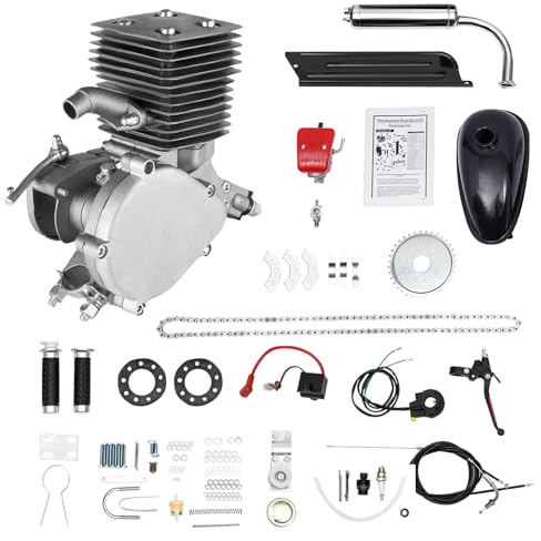 LIYUANJUN 100CC Bicycle Engine Kit, Gas Powered Bike Motor Conversion Kit 2 Stroke Gas Motorized Motor Bike Motor Cycle Full Set Carburetor Assembly CDI Assembly Exhaust Muffler Fuel Tank
