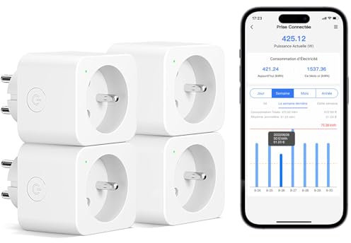 Meross Intelligente Steckdose (Typ E), 16 A, WLAN-Steckdose, kompatibel mit Alexa und Google Home, 4 Steckdosen mit Messung des Stromverbrauchs, mit Sprachsteuerung, Fernbedienung und