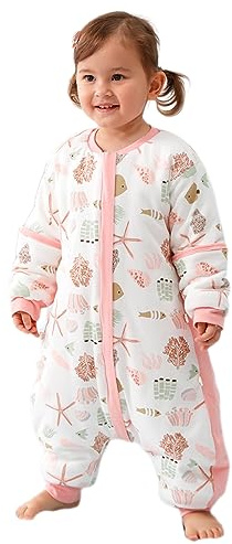 Baby Winterschlafsack nit Füßen 3.5 Tog Kleinkind Schlafen Sack mit Beinen ReißVerschluss Pyjama Säugling Gehen Baumwolle Tragbare Decken mit Abnehmbaren Ärmeln Rosa 6-12 Monate