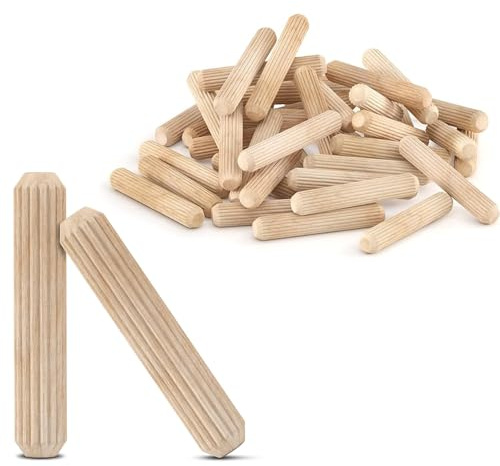 Wood & Wooden Dowel Pins 3/8x2 (9.5mmx50mm) - Fluted Grooved Hardwood Pegs for Woodworking, Furniture Frames - 100 Pack by PXBBZDQ