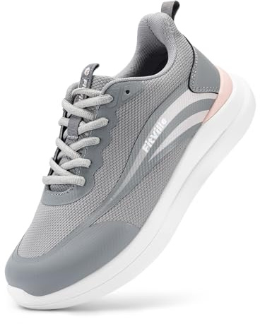 FitVille Sportschuhe Damen Extra Weit Walkingschuhe Atmungsaktiv Freizeitschuhe Sneaker Fitness Outdoor Tennis Jogging rutschfest Training Schuhe Gym Hallenturnschuh für Breite Füße,Grau,38 EU,X-Weit