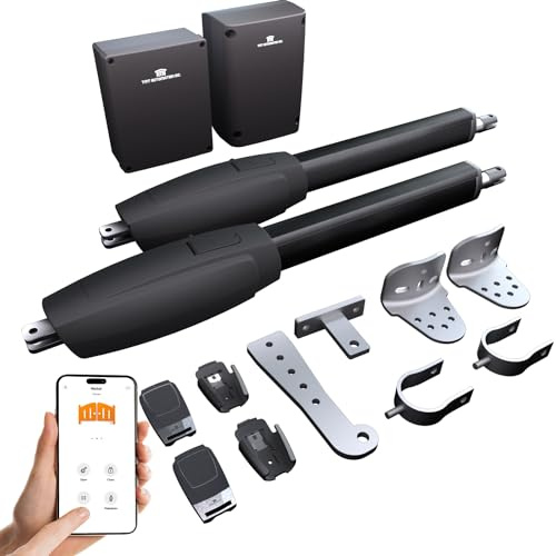 TMT Clifford 400 Dual Automatic Gate Openers Up to 20ft and 950lb Heavy Duty Swing Gate, Gate Openers with Remote Complete Kit, Electric Gate Opener for Driveway with Powerful Motor (APP Compatible)