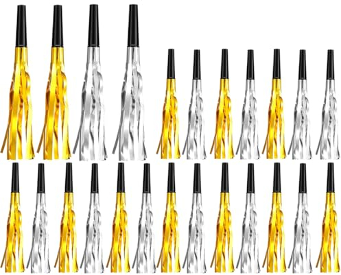 MWUMRCM Confezione da 24 Corna di Compleanno per Bambini, per Creare Rumore per Feste, bomboniere, per Feste di Laurea, per Feste con Frange e Glitter, per Feste di Compleanno,Feste di Capodanno