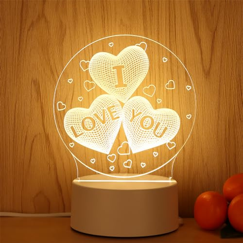 Doukesh I LOVE YOU Lampada Notturna 3D,3D Luce Notturna,Lampada 3D Lampada Atmosfera,Romantica Camera da Letto Luce di Notte,3 Colori,Regalo di San Valentino,Regali di Natale,Regalo di Compleanno