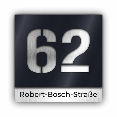 Premium Hausnummer | individuell anpassbar | Acrylglas Anthrazit Matt RAL 7016 und Aluverbund silber gebürstet | 3D Effekt | Wetterfest Art.Nr. H1019