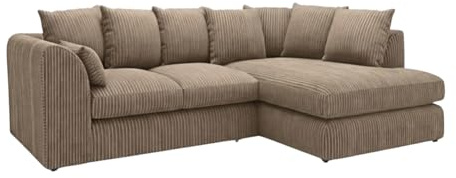 New Gamzo Fabric Corner Sofa Firm | Soft Jumbo Cord 3-4-5 Seater Corner Sofa Left/Right Hand Facing) (Coffee, Right Hand Facing)