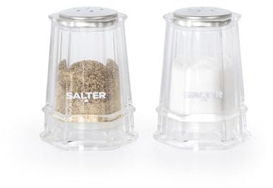 Salter Bonnie Shaker Set - Pre-Filled Salt & Pepper Shakers, Spice Mills with Easy-Fill Base, Mini Plastic Shakers, Suitable for Ground Salt & Pepper, Compact, Transparent Acrylic Design, BW13042FEU7